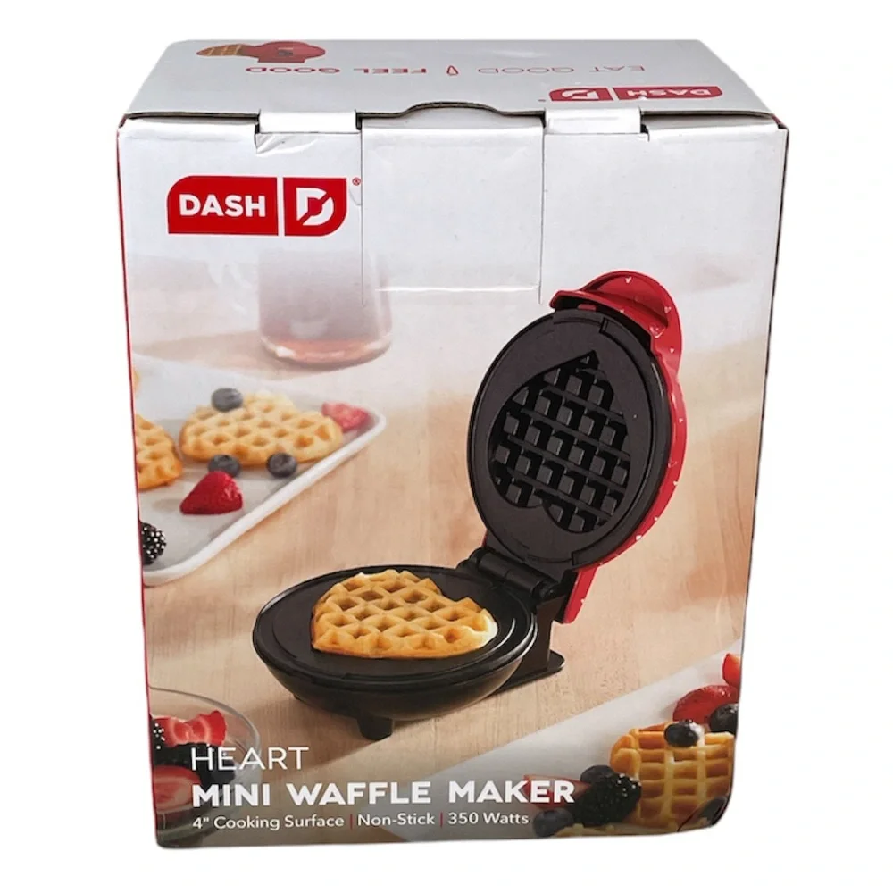 Dash Heart Mini Waffle Maker, Red, Heart Waffle Maker